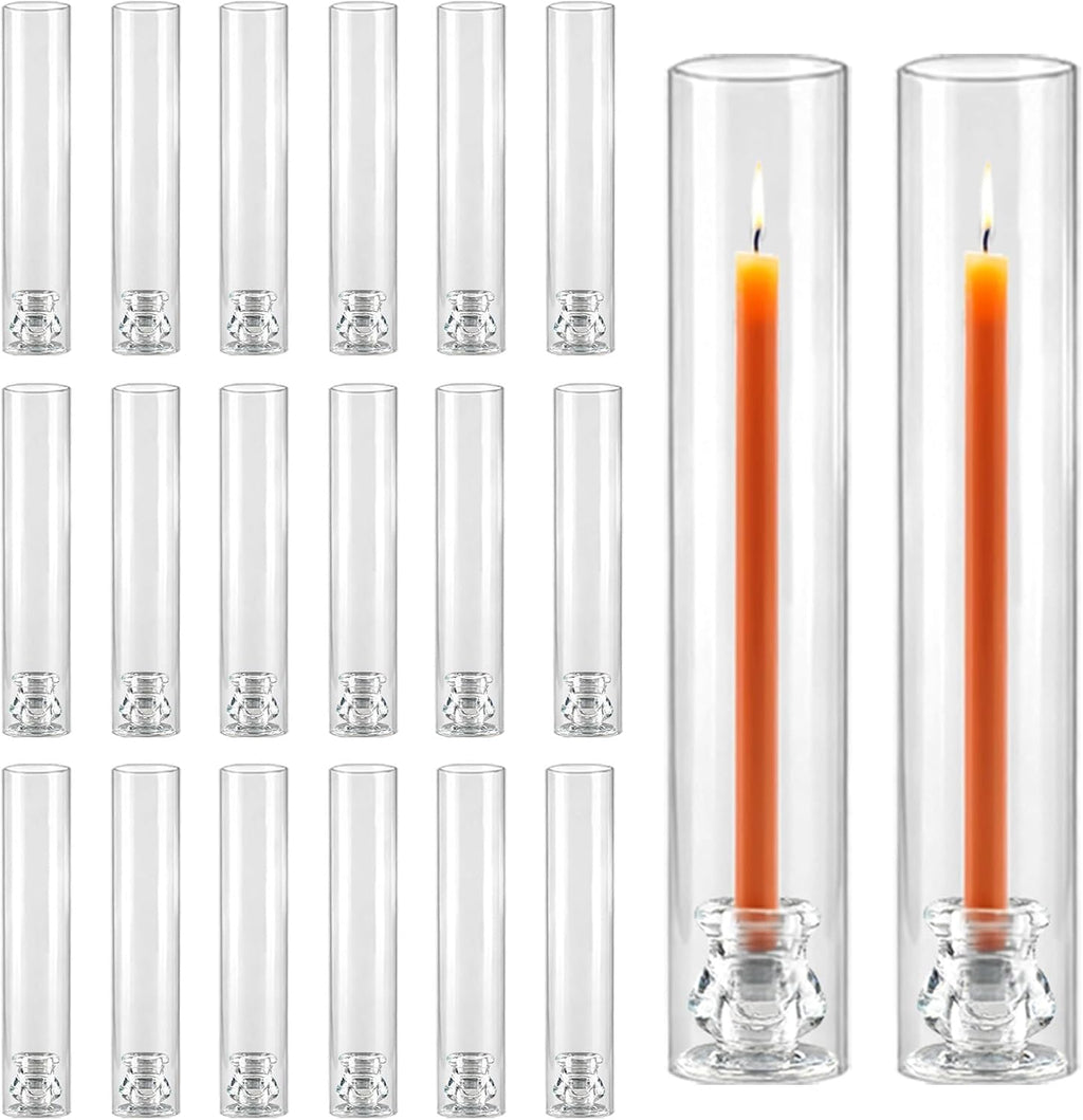 20 Pack Glass Hurricane Candle Holders 12.6" Open Ended Candlestick Holder Tubes Clear Bottomless Cylinders Suitable Taper LED Candles for Wedding Party Christmas Table Centerpiece Decor