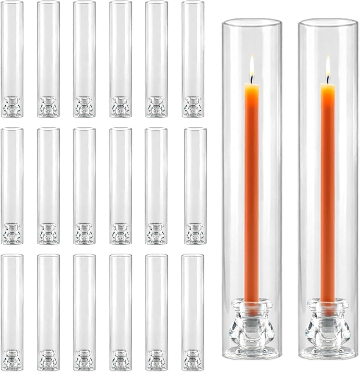 20 Pack Glass Hurricane Candle Holders 12.6" Open Ended Candlestick Holder Tubes Clear Bottomless Cylinders Suitable Taper LED Candles for Wedding Party Christmas Table Centerpiece Decor