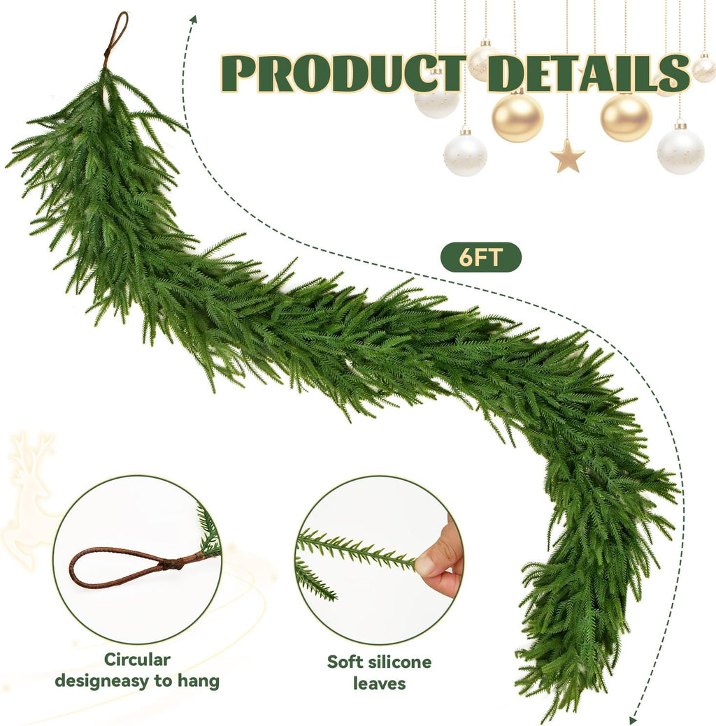 6ft norfolk pine garland, real touch artificial greenery shown in use