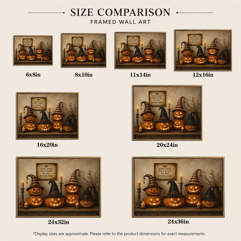 Halloween Framed Canvas Wall Art, Pumpkin and Witch Hats Halloween Pictures