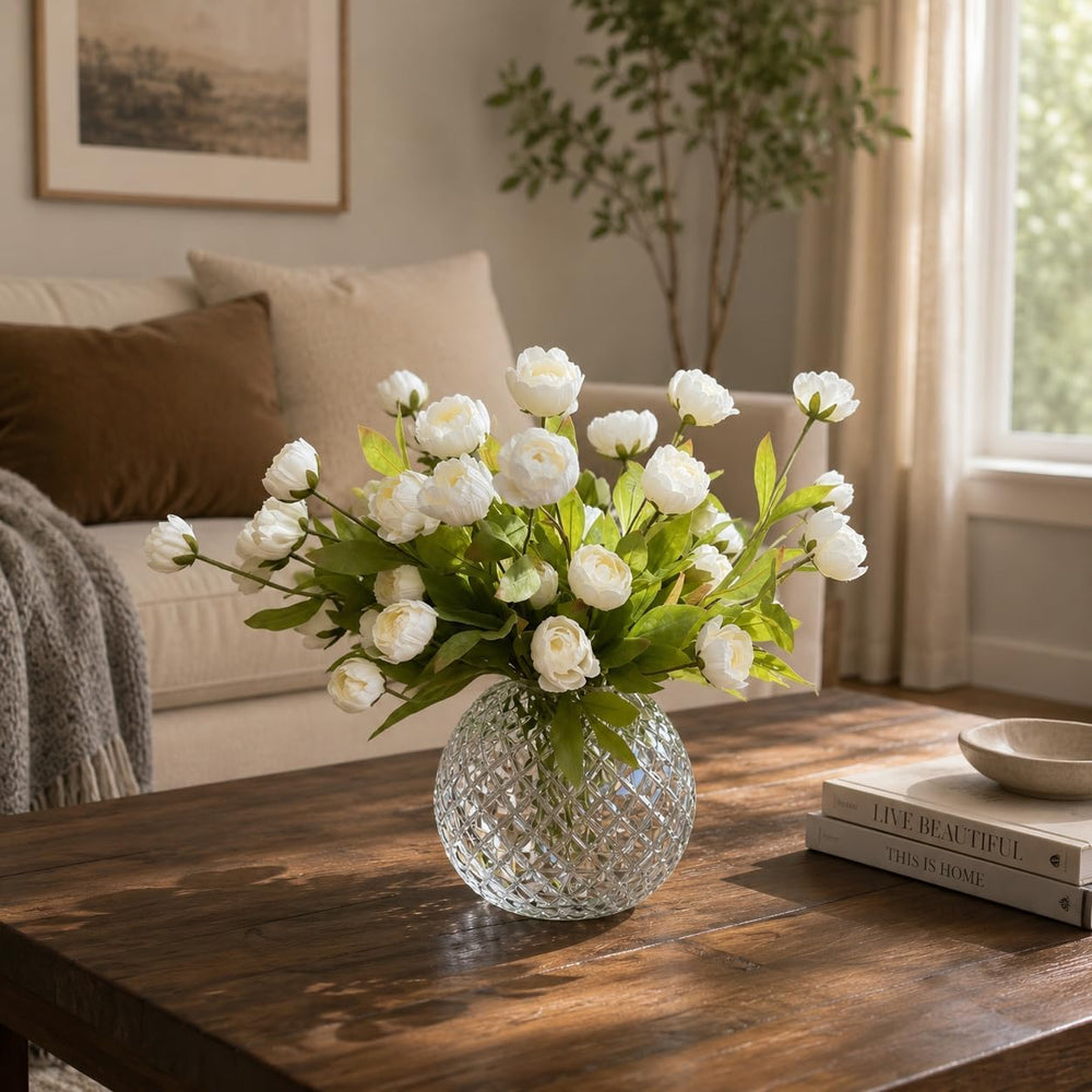 NULLEINS 8Pcs White Faux Peonies, 27" Long Stems Artificial Silk Flowers
