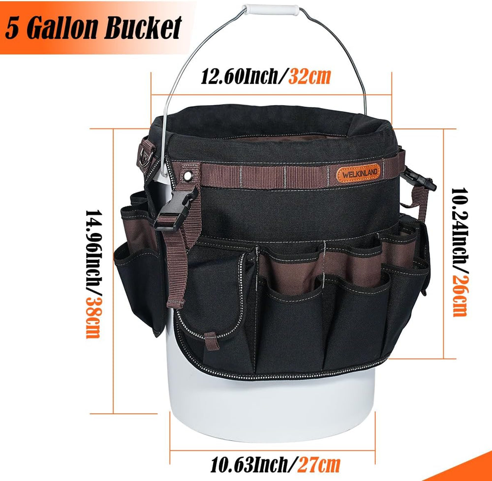 WELKINLAND 47-Pocket 5 Gallon Bucket Organizer, Grid-Ripstop Tool Bucket