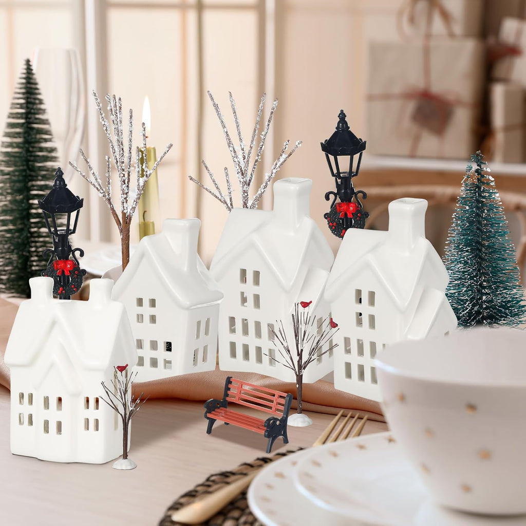 33 Pcs Ceramic Christmas Village Sets with LED Light Winter Village Decor