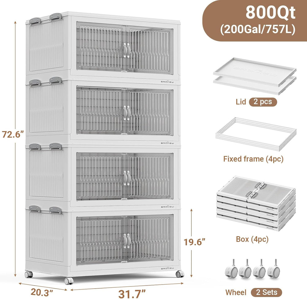 BROVIEW 800Qt Stackable Storage Bins with Lid for Home Dorm, 4Pack White