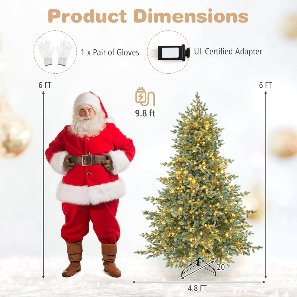 COSTWAY 6 FT Full Pre-Lit Artificial Christmas Tree, 350 Warm White LEDs