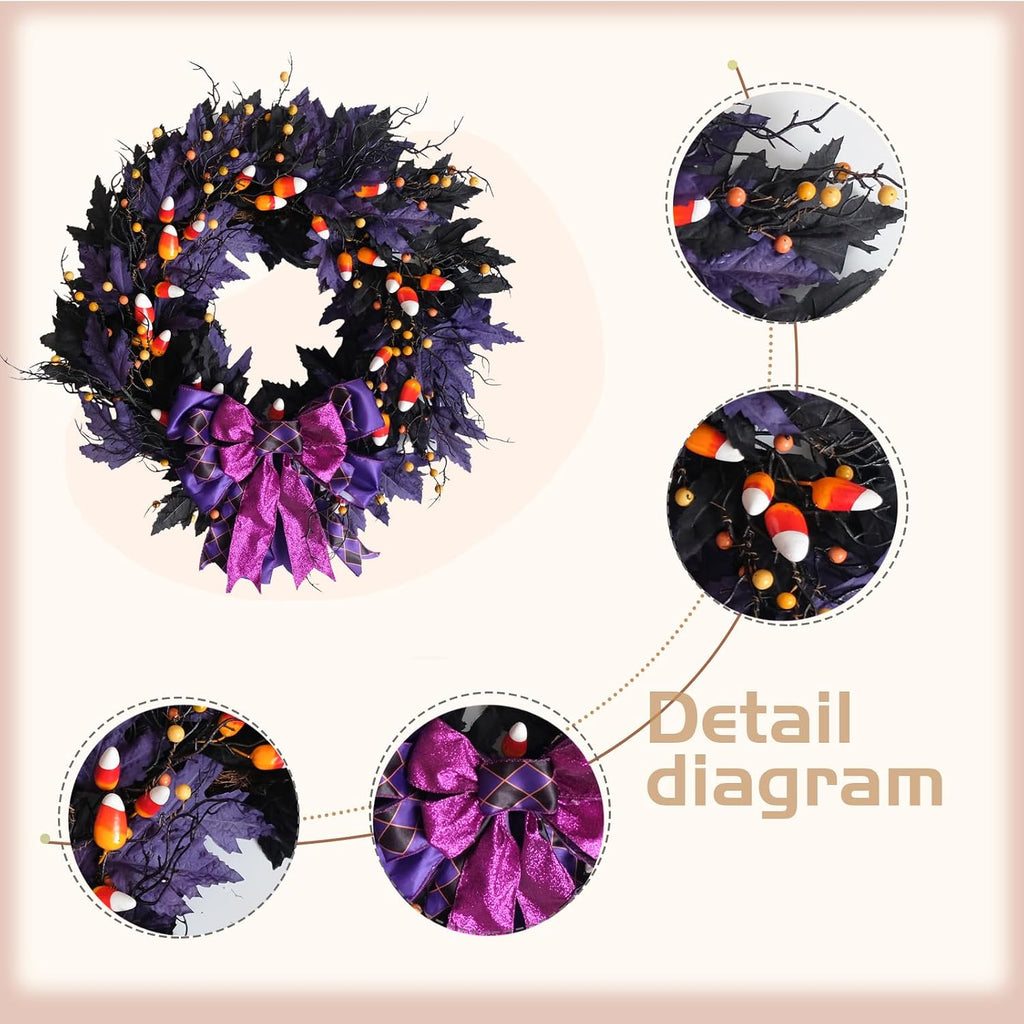 idyllic 22 inches halloween door wreath, black halloween shown in use