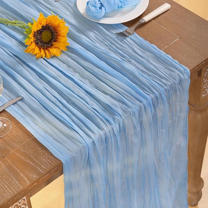 Baby Blue Cheesecloth Table Runner 10 Pack Fall Table Runners Boho Gauze 120 Inches Light Blue Cheese Cloth Fall Table Decorations for Thanksgiving Wedding Bridal Baby Boy Shower Party