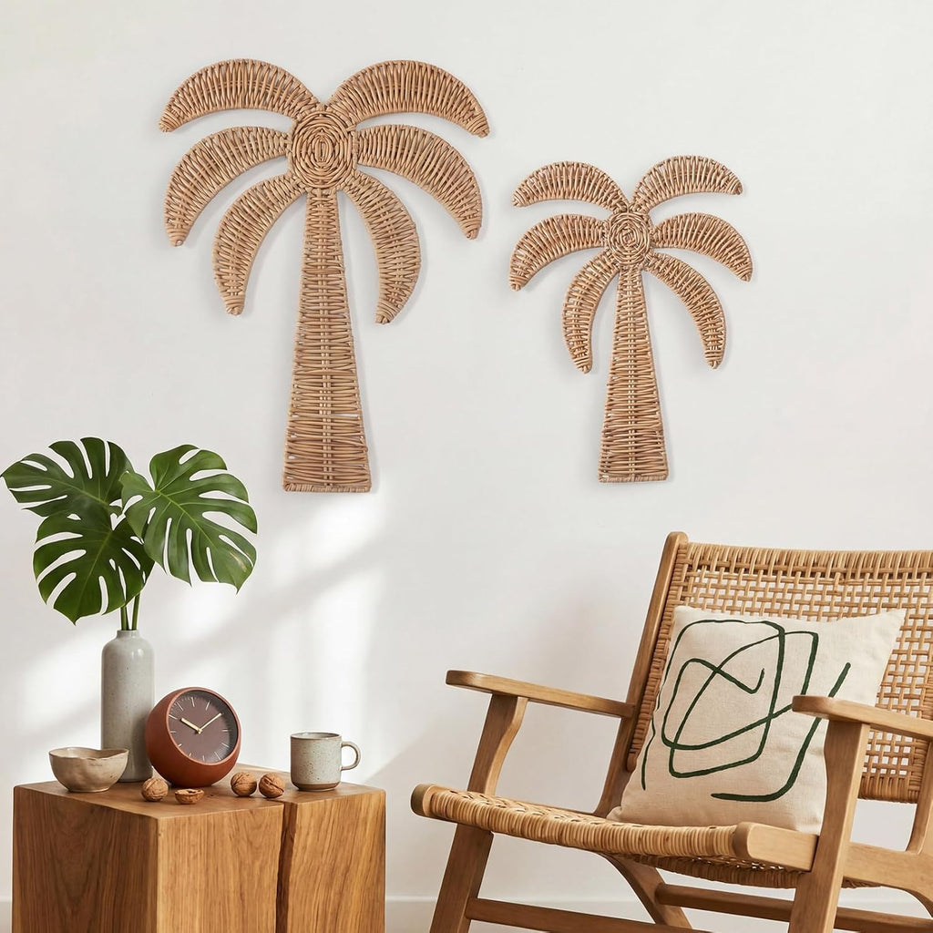 cinnvoice 2 pcs rattan palm tree wall decor, side view