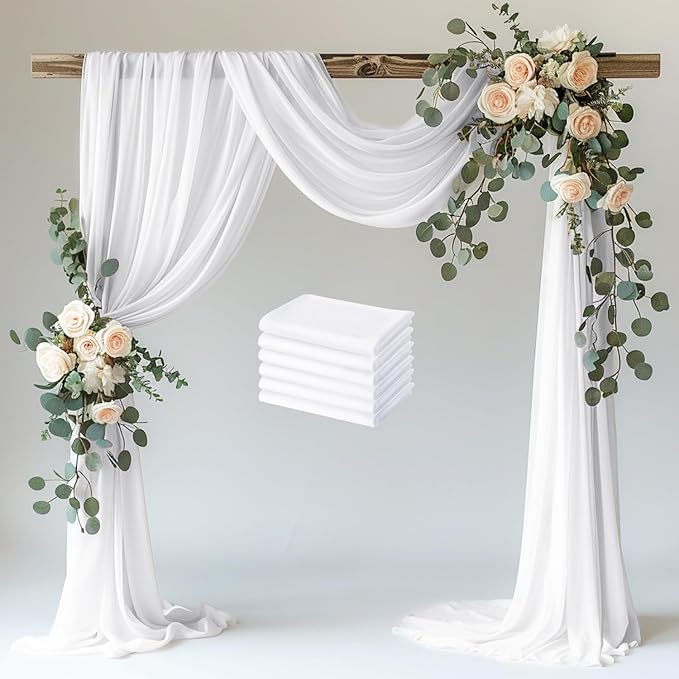 Wokceer Wedding Arch Draping Fabric 6 Panels 28.7" x 20FT White Sheer Fabric Backdrop Arch Draping for Wedding Ceremony Birthday Party Bridal Shower Decoration