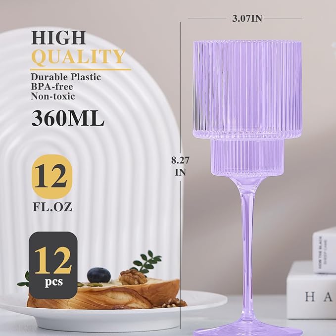 Plastic Goblets Wine Glasses - 12Oz Acrylic Wine Glasses Origami Unbreakable Clear Plastic Cocktail Glasses Recyclable Shatterproof Reusable Wine Cups for Parties & Weddings (Purple 1)