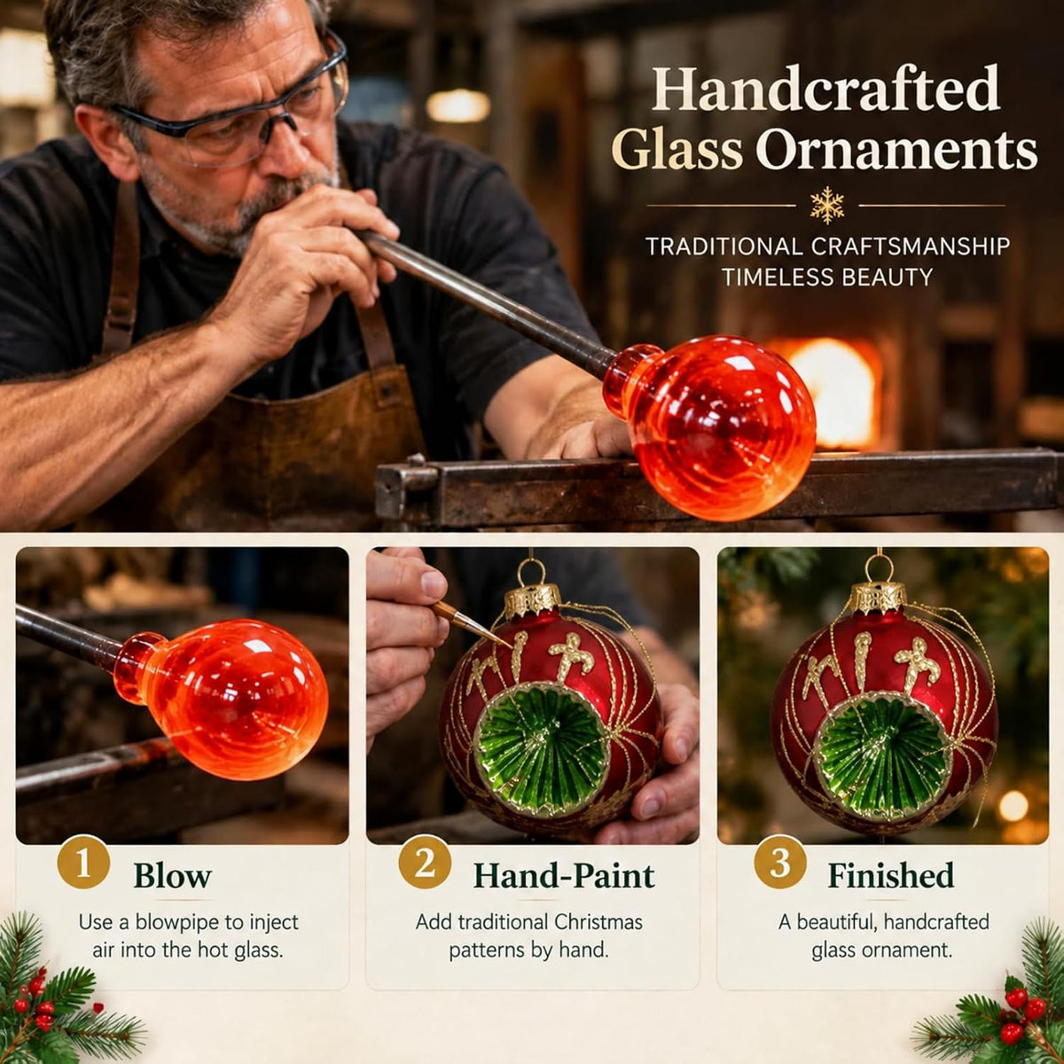 Yinder 10 Pcs Vintage Christmas Glass Ornament and Tree Topper for Tree