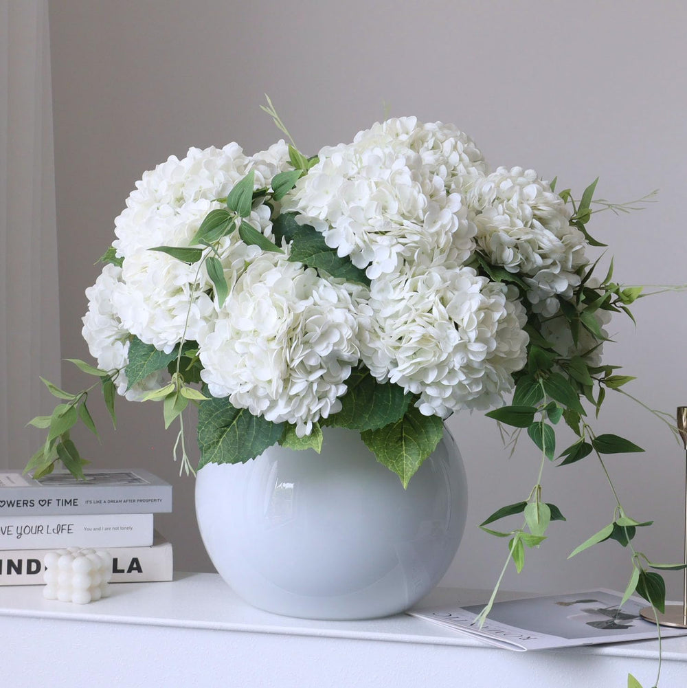 White Hydrangea Artificial Flowers,4Pcs Faux Hydrangeas for Centerpieces