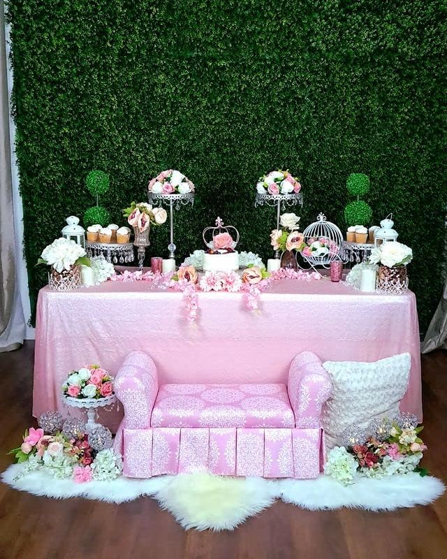 QueenDream Pink Tablecloth 90 x 132 Inch Sequin Tablecloth for Party Decorations Glitter Tablecloth for Bridal Baby Shower Wedding