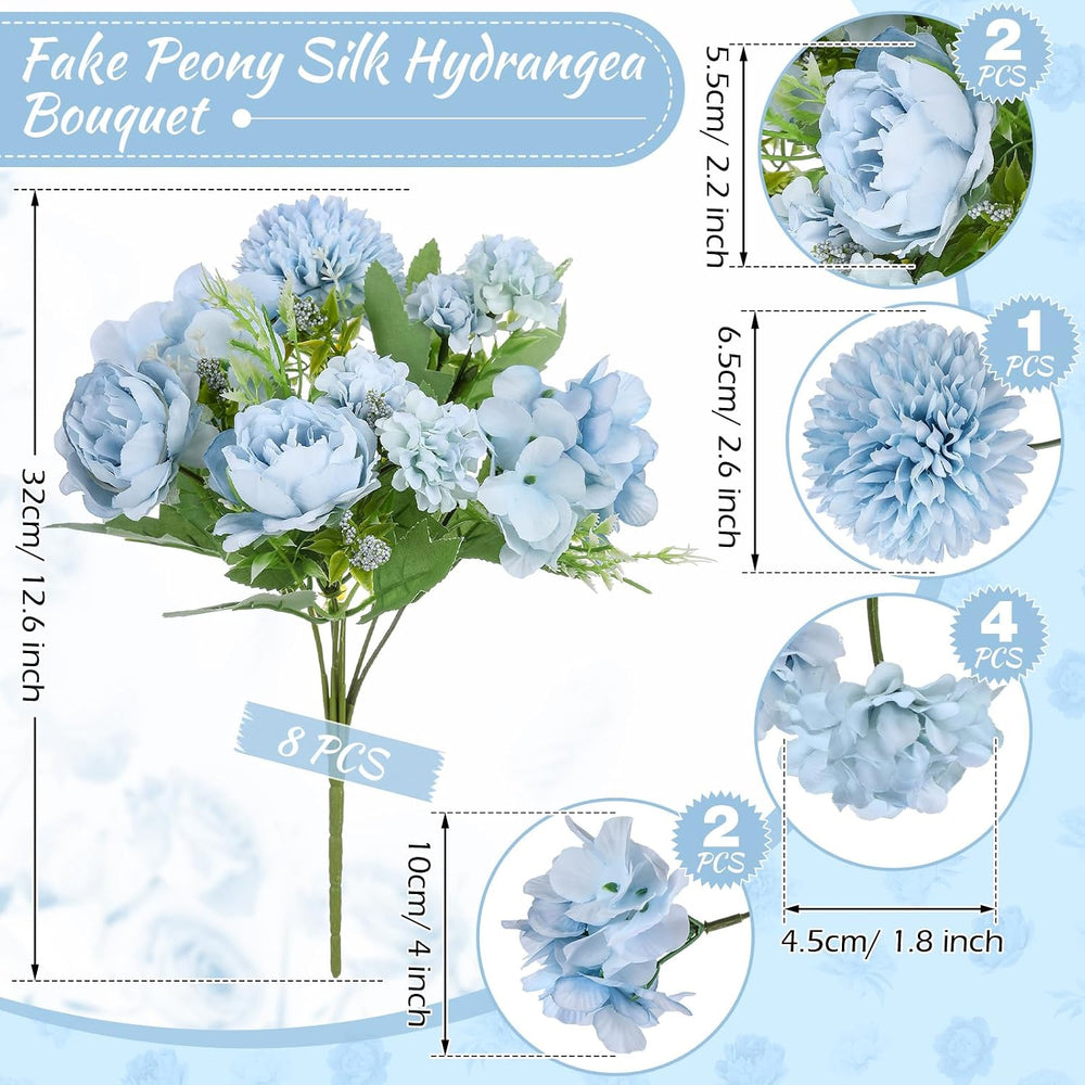Lyrow 8 Bundles Blue Artificial Peony Flowers for Wedding Centerpieces