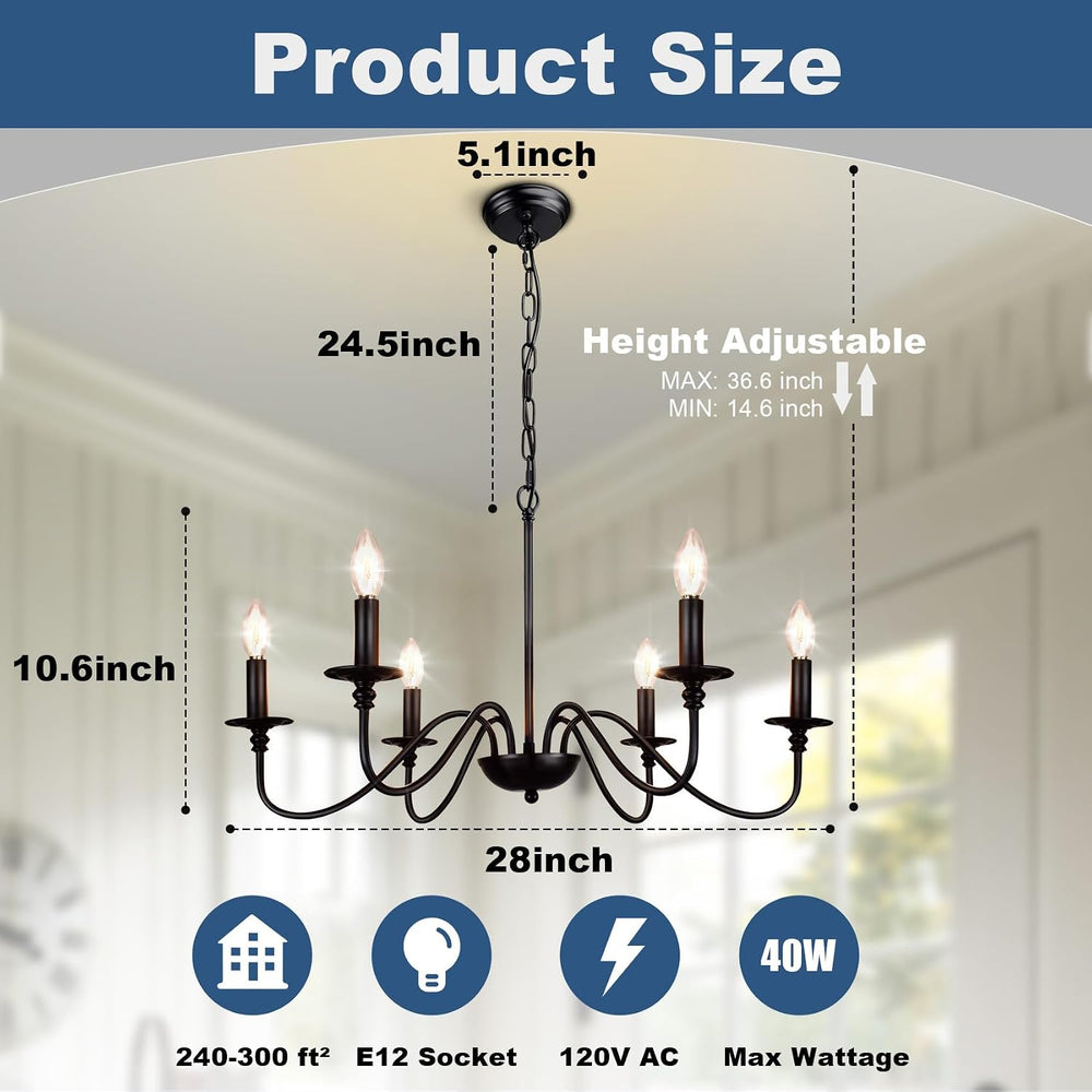 Depuley Farmhouse Chandelier for Dining Room: 6-Light Black Industrial Kitche...