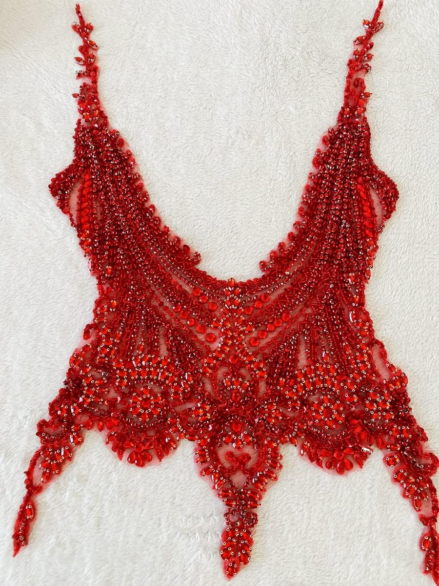 Handmade 16 colour rhinestones lace bodice applique sew on beads sequins trim...