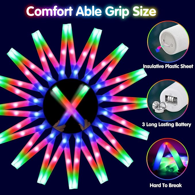 217 PCS Glow Sticks Bulk Party Pack, Foam Glow Sticks, Glow In The Dark Party Supplies, Foam Light up Sticks with 3 Modes Colorful Flashing, Foam Glow Sticks Bulk for Wedding, Party, Birthday, Raves