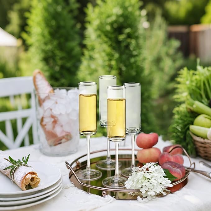 12 Pieces Clear Champagne Flutes 6 OZ Straight Sided Wine Glasses Champagne Long Stem Drinking Colored Glasses,Set of 12 Hand Blown Champagne Flutes Goblets for Wedding Cocktail Cups,Cava, Prosecco