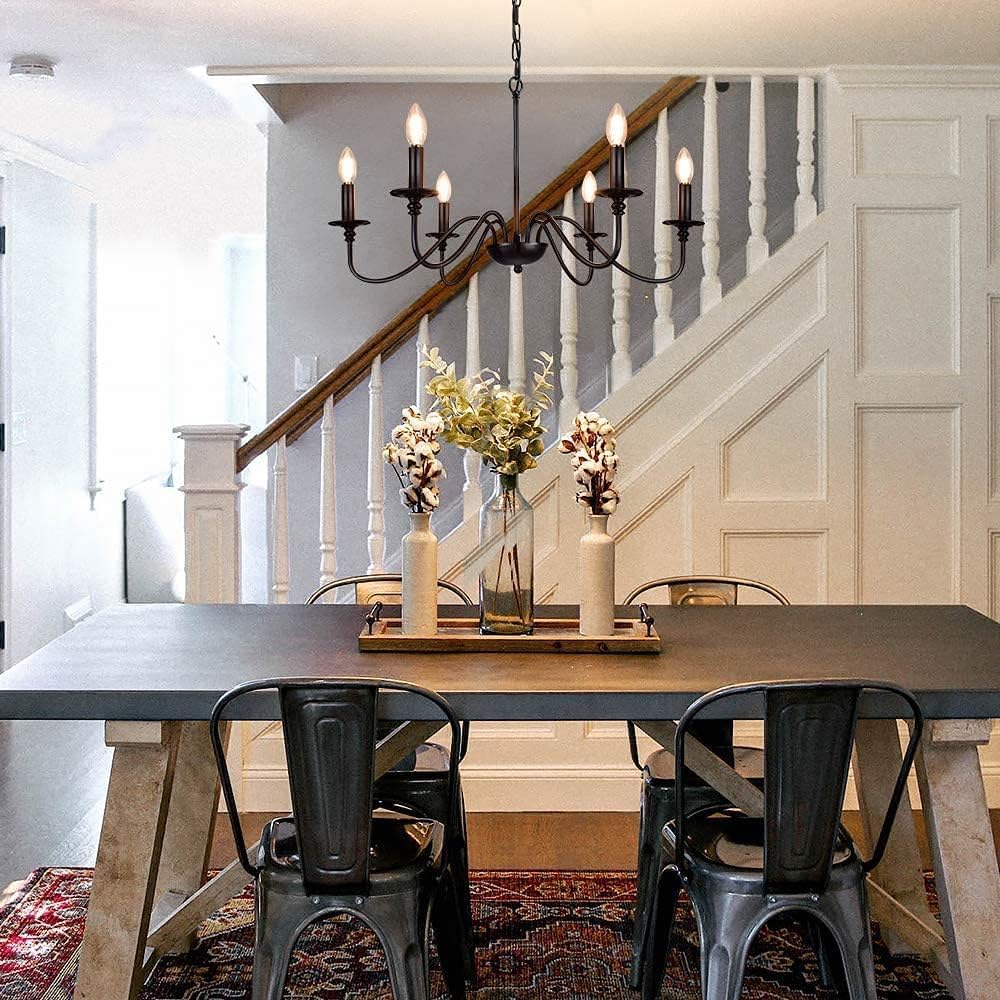 Depuley Farmhouse Chandelier for Dining Room: 6-Light Black Industrial Kitche...