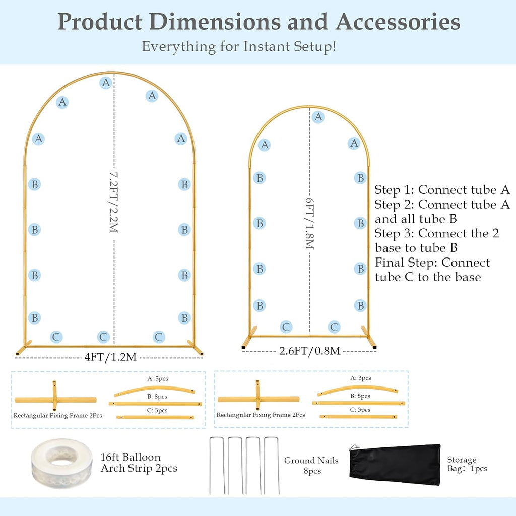 7.2FT 6FT Arch Backdrop Stand, Wedding Arch with Base Set of 2 for Birthday