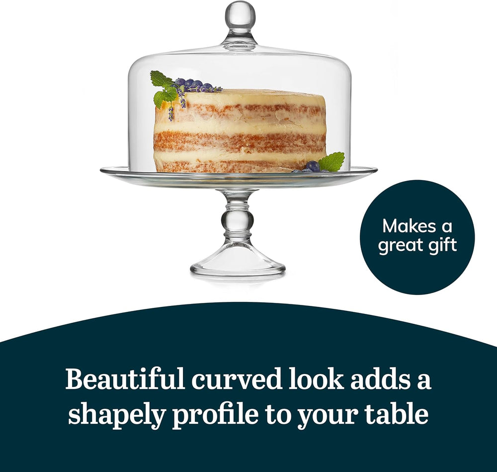 Libbey Selene Glass Cake Stand with Dome Lid, Footed Dessert Serving Dish