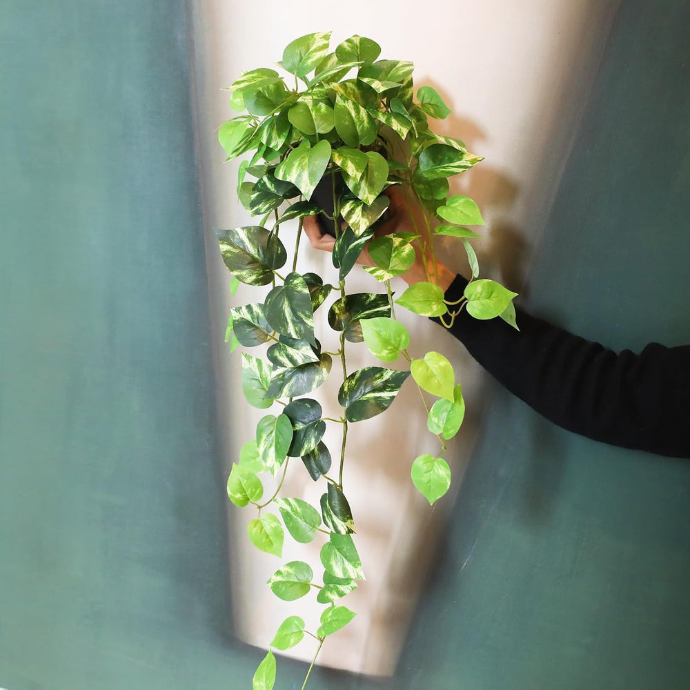 Fake Pothos Hanging Plants - 33" Set of 2 Artificial Silk Ivy Vines with...
