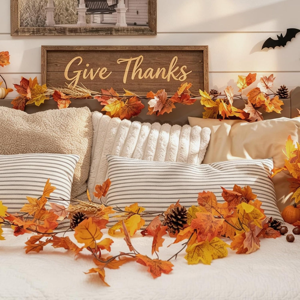 8 Pack Fall Garland, Total 47.2Ft Artificial Autumn Maple Leaves Garland Hang...