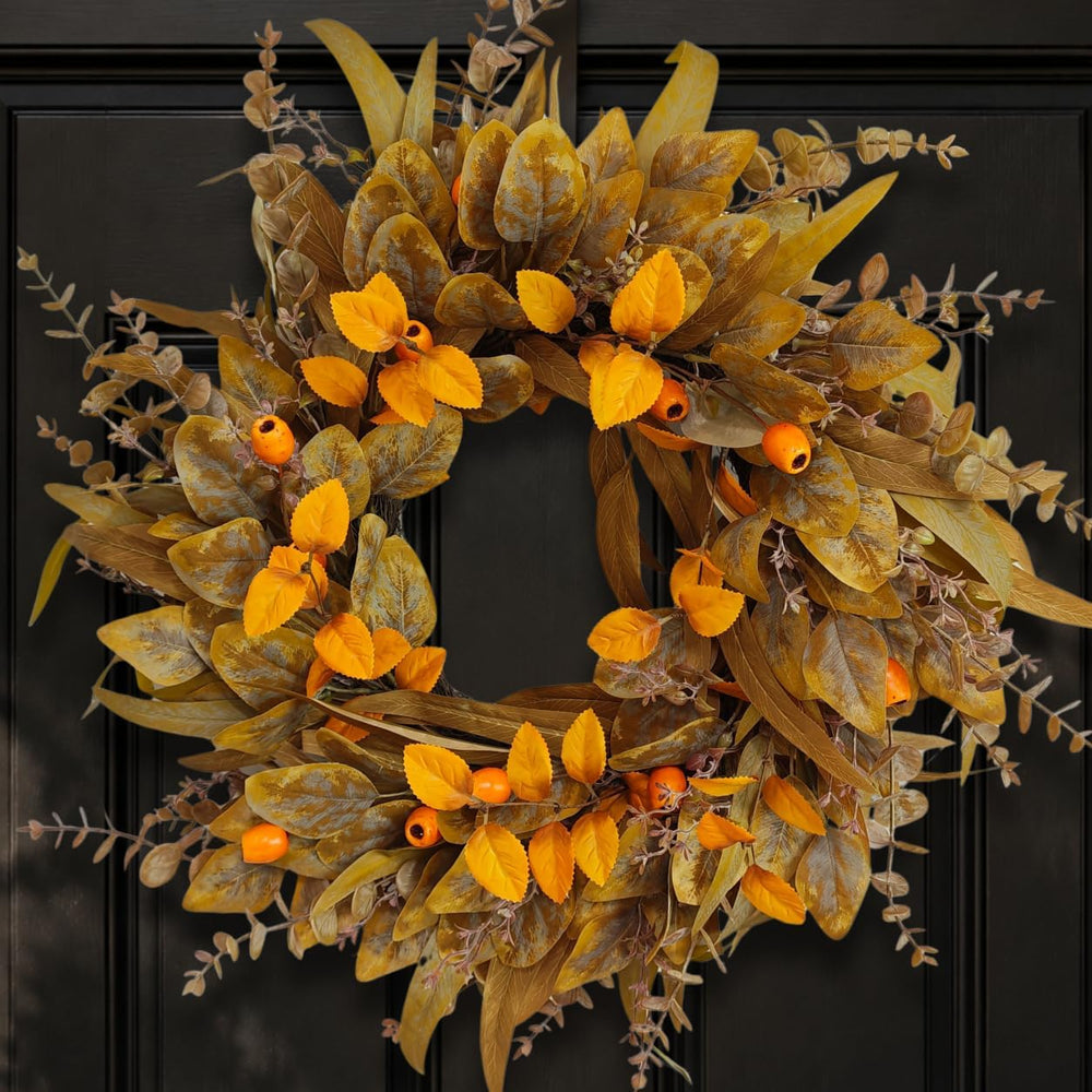 24 Inch Thanksgiving Wreaths for Front Door, Eucalyptus Fall Door Wreath