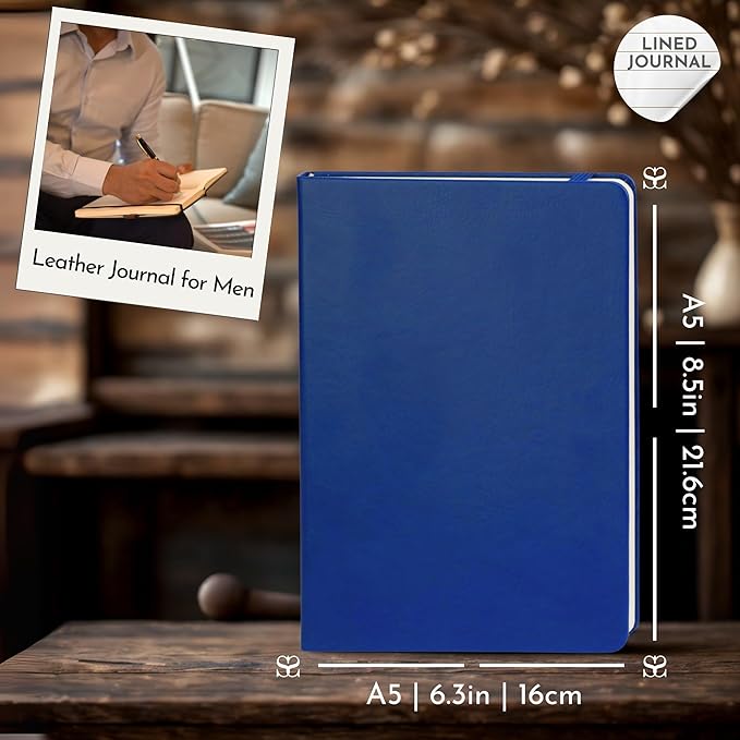SETTINI Journal Notebook for Writing, Vegan Leather Hardcover Notebook - Pen loop, Back Pockets & Lay-Flat design, 120 GSM A5 College ruled Bleed free Paper, Gift Set for Men and Women, Saphire Blue - Birthday Gift