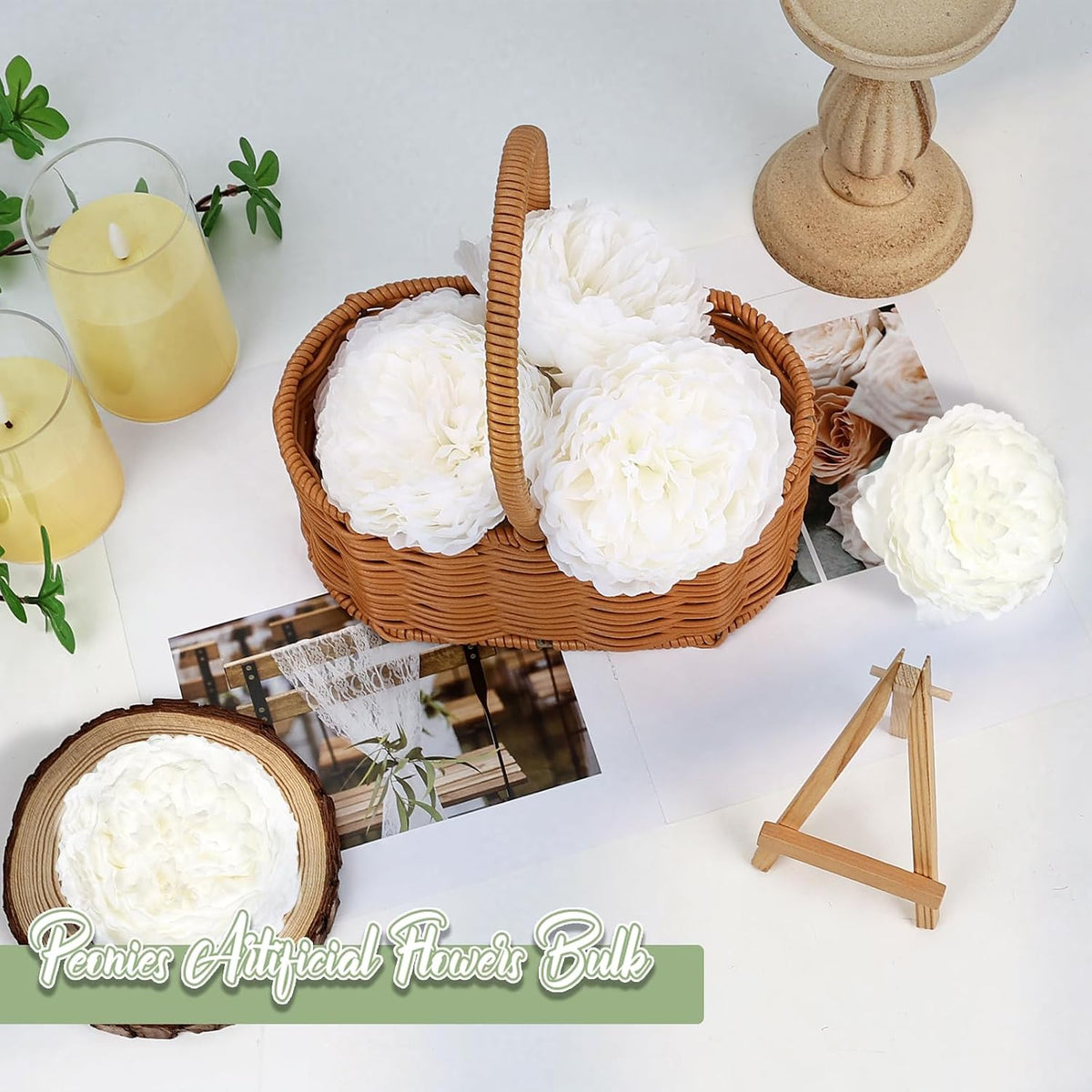 56 Pcs Peonies Artificial Flowers Bulk, 4.7’’ Fake Peonies - White