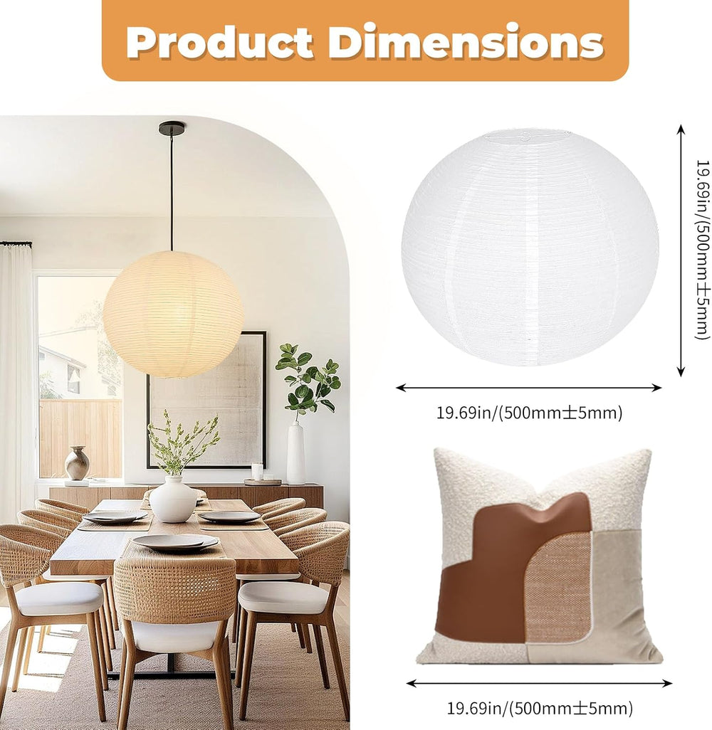 White Round Paper Lantern Lampshade set of 2, 20"x20'' Large Pap...