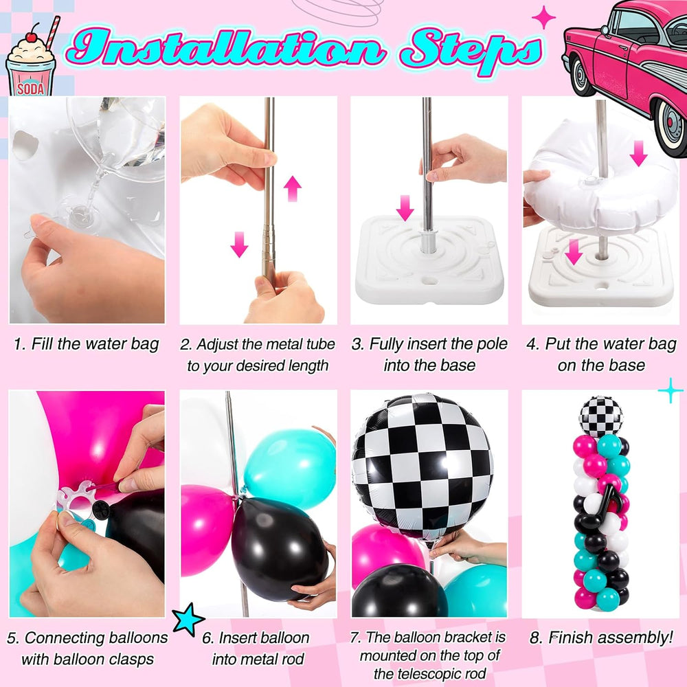 Arrowbash 2 Sets 165 Pcs 50s Rock and Roll Party Balloon Column Stand Kit