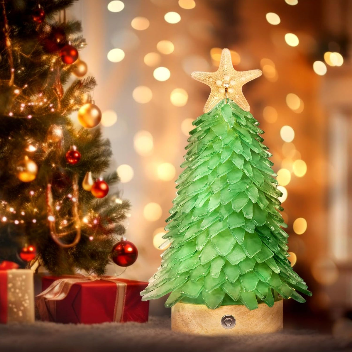 green sea glass christmas tree - handcrafted mini, package contents