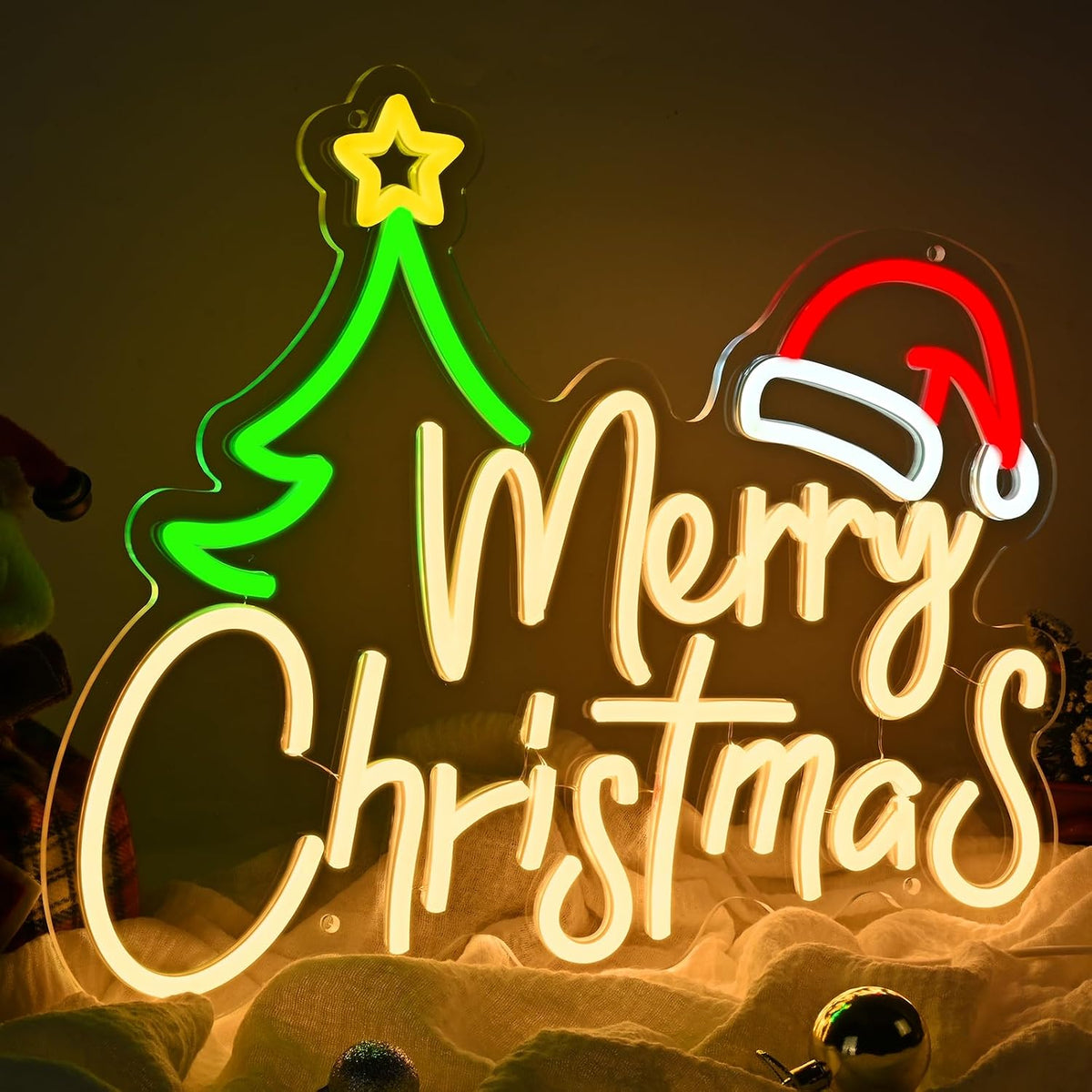 FRAMICS Merry Christmas Neon Sign-10 Adjustable Brightness LED Christmas Decorations Light Up Wall Decor with 9.8 FT USB Power Cord Wall Neon Light for Windows, Living Room, Bedroom, Party, Gifts