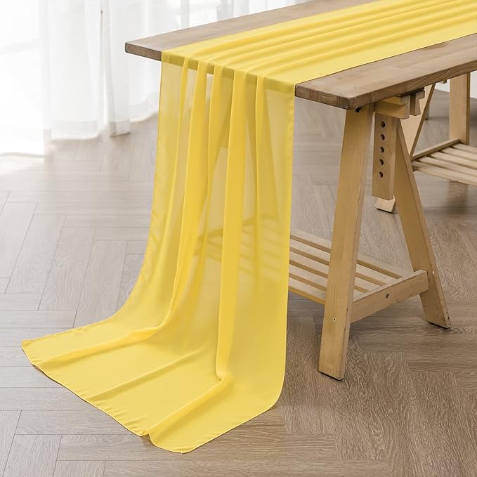 12Pack 9ft Chiffon Table Runner 14x108 Inch Sheer Romantic Table Runner for Wedding Birthday Party Bridal Shower Outdoor Decoration -Yellow