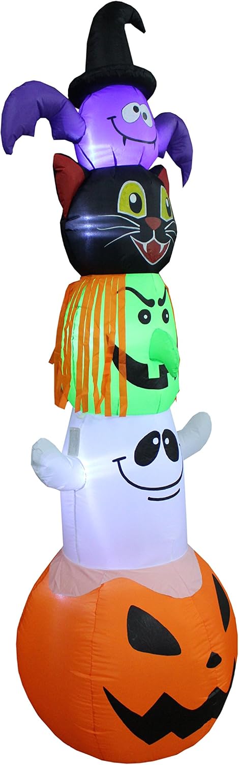 8 ft halloween inflatable stacked bat, black cat, side view
