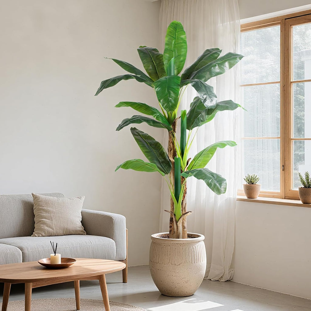 6ft extra tall artificial banana tree, fake banana showing dimensions