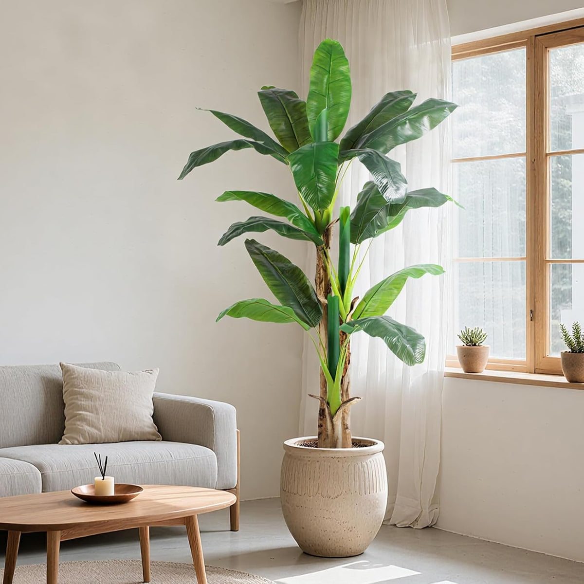 6ft extra tall artificial banana tree, fake banana showing dimensions