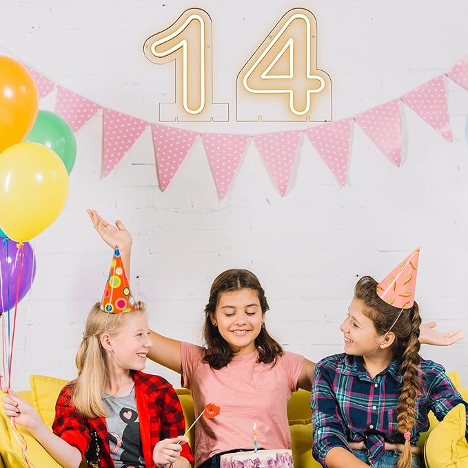 Number 1 LED Neon Sign Backdrop Birthday Party Decoration, 11.3" Height Warm White Marquee Number Light Up Sign for Wedding Anniversary Window Wall Table, Indoor Battery Operated or USB