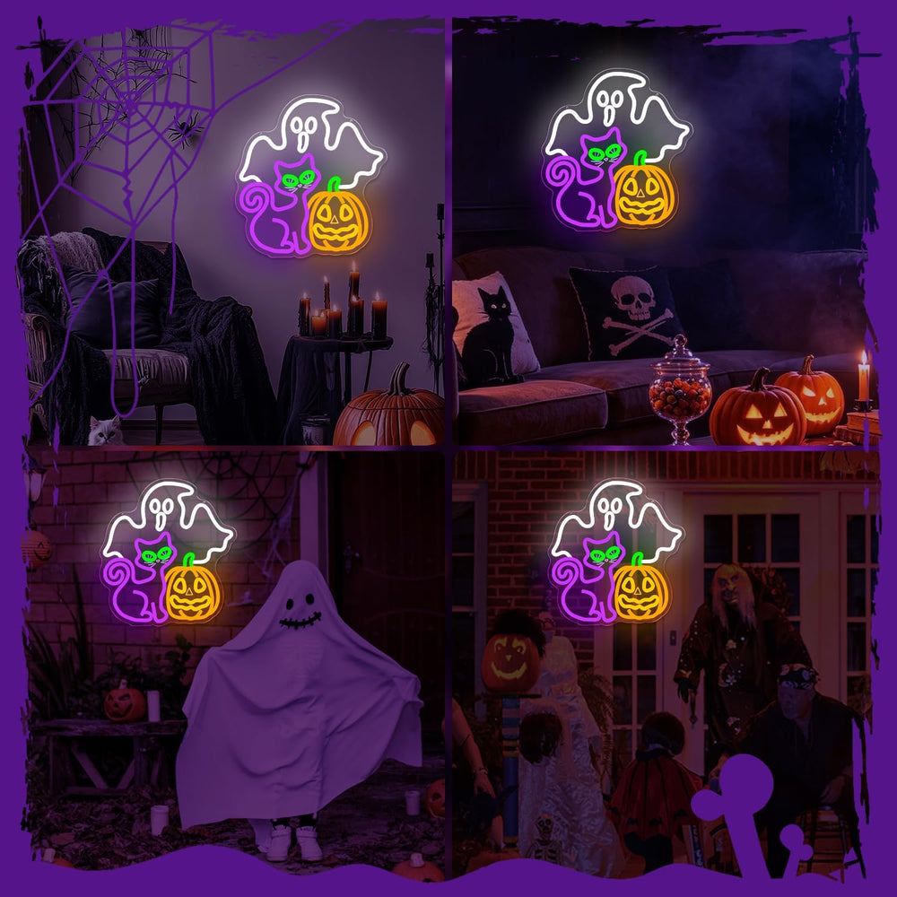 Halloween Neon Sign Ghost Neon Sign Halloween Cat Decor for Window Lights