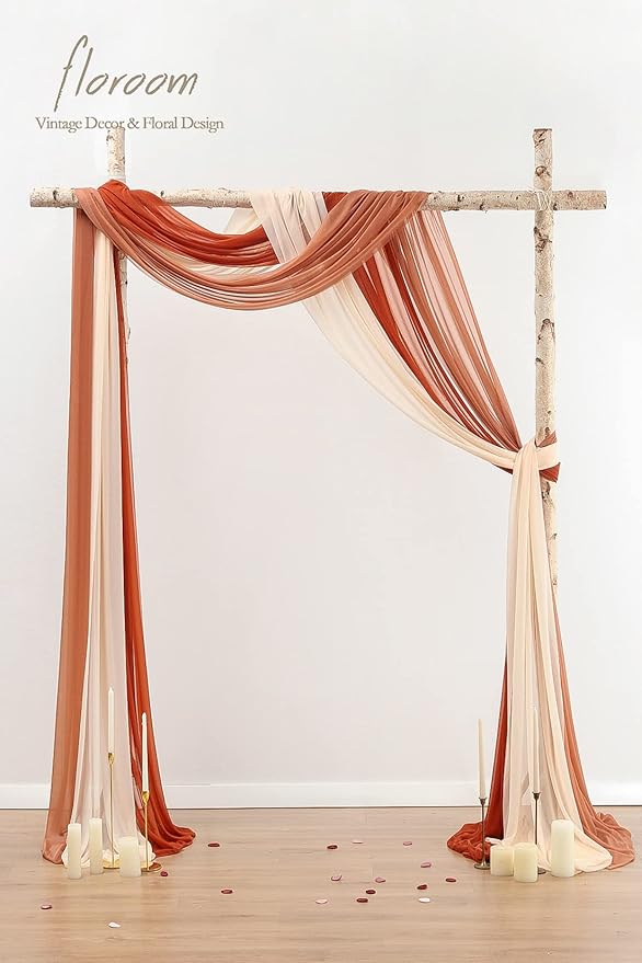 Floroom Wedding Arch Draping Fabric 3 Panels 20Ft Chiffon Fabric Drapes Arbor Drapery Wedding Ceremony Reception Swag Decorations (Terracotta +Coral Peach +Peach)