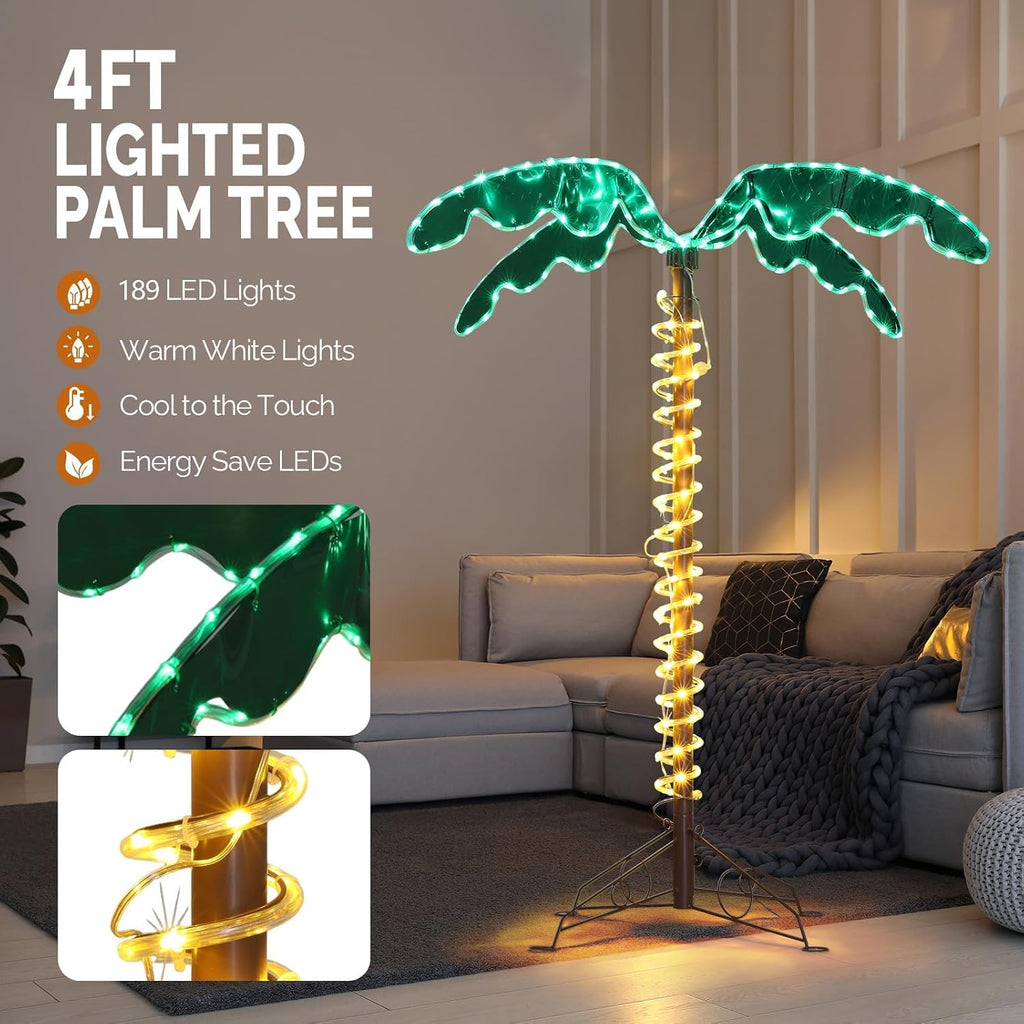 vingli 4ft lighted palm tree christmas tree, outdoor, side view