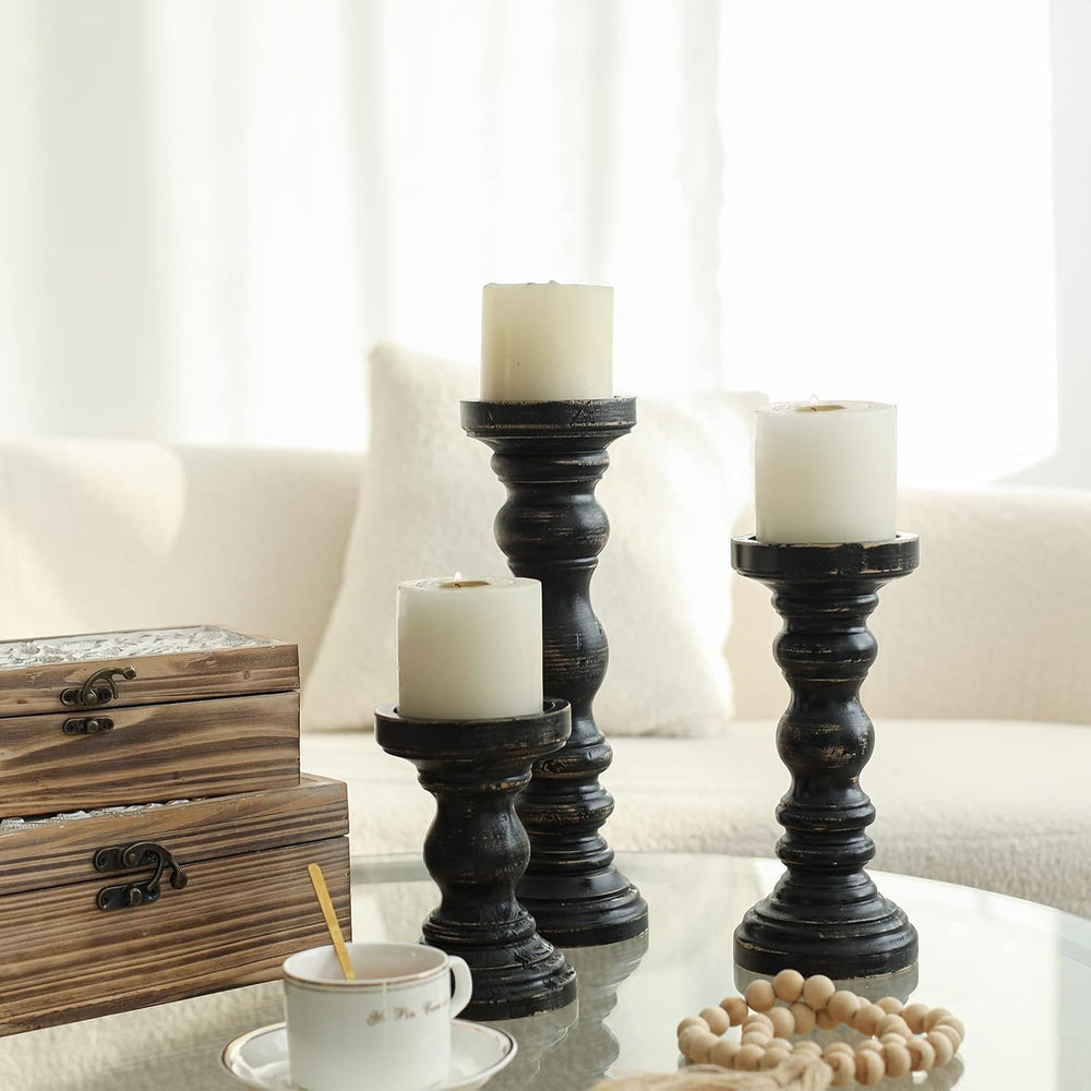 SWALLOWLIVING Rustic Farmhouse Wood Pillar Candle Holder Set of 3 for Candles...