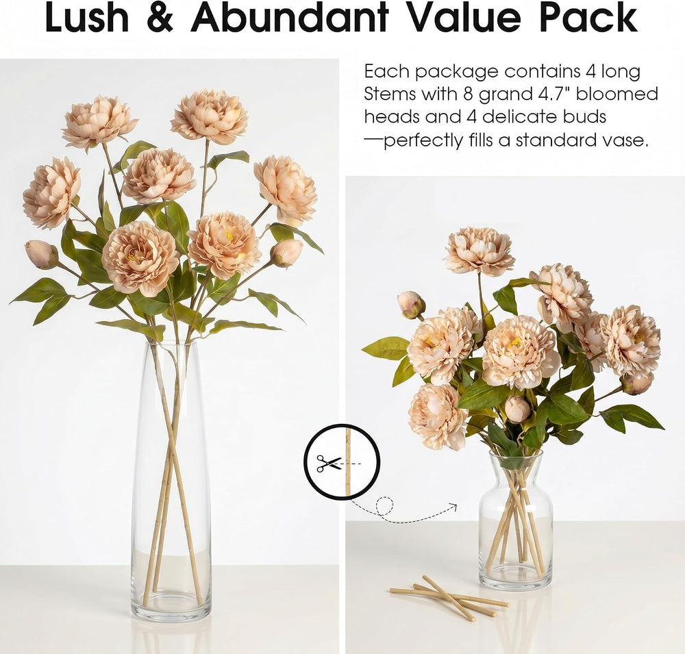 Peonies Artificial Flowers Bulk for Vase, 4 PCS Artificial Silk Peonies Stems...