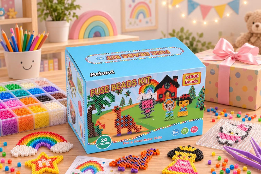 Meland Fuse Beads Kit, 5MM 24000 Beads in 24 Colors,Craft Gift for Age 5-12