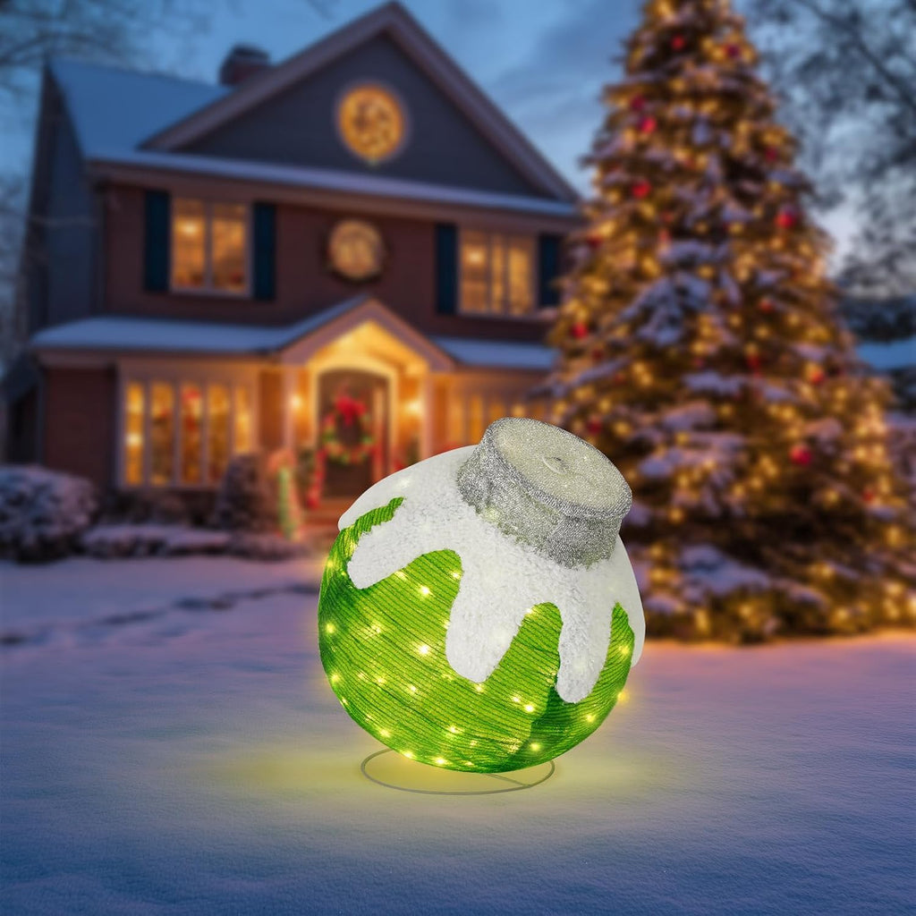 outdoor christmas ornaments, lighted pop-up holiday ball decoration on a desk or shelf