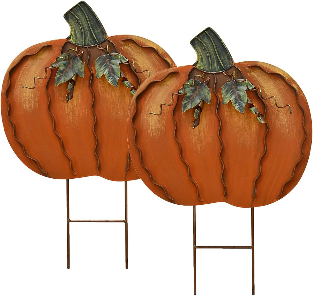 Metal Pumpkin Stakes Yard Signs Fall Decor Decorative Lawn Garden Stake