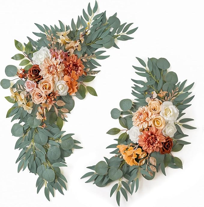 ponatia Wedding Arch Flowers (Pack of 2), Artificial Burnt Orange Flowers for Wedding Welcome Signs Decorations and Arch Flower for Weddings Ceremony Reception (Burnt Orange)