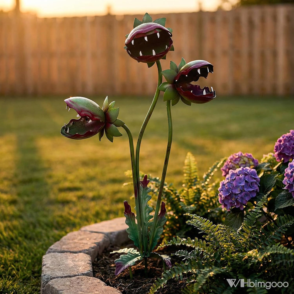 Venus Flytrap Garden Stake - 25inch Metal Outdoor Flowers Yard Art