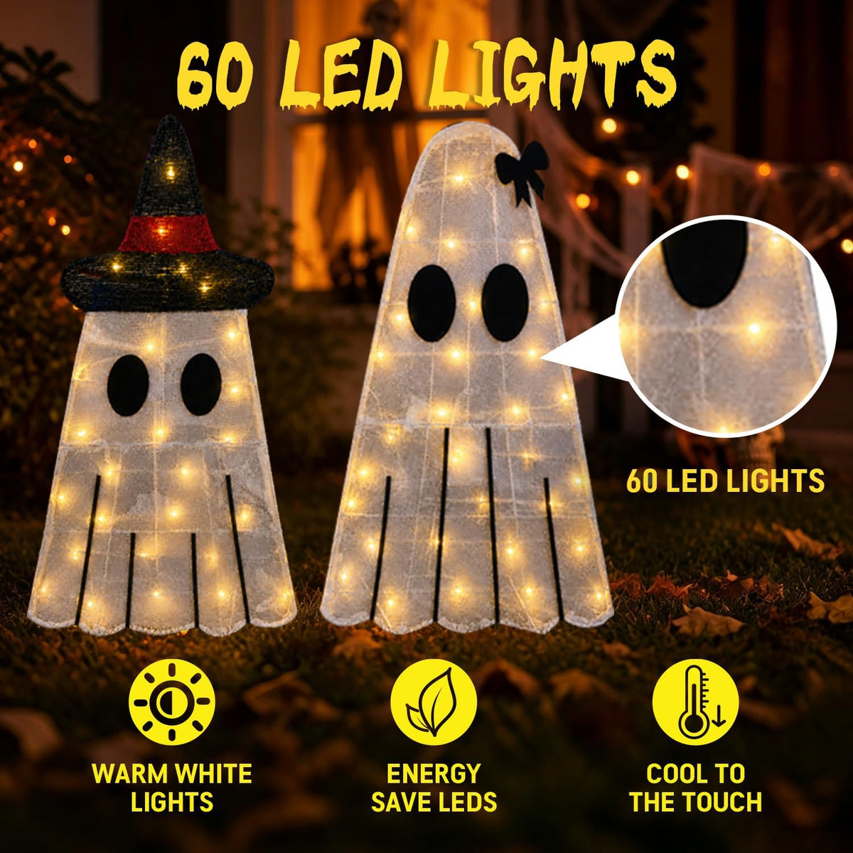 30inch halloween decorations outdoor light up ghost decor, side view